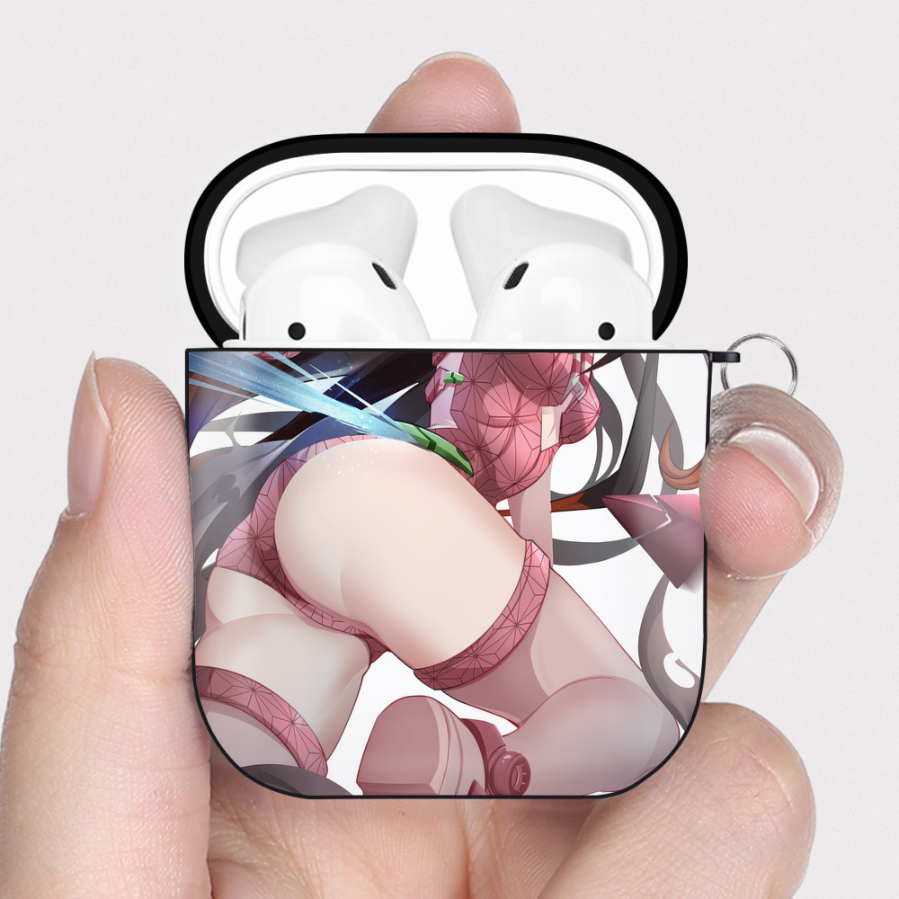 （画像用） 鬼滅の刃（きめつのやいば）竈門 禰󠄀豆子／かまど ねずこ Kamado Nezuko AirPods 第2世代保護ケース ハードシェル ブラック 耐衝撃・防指紋・カラビナ付き
