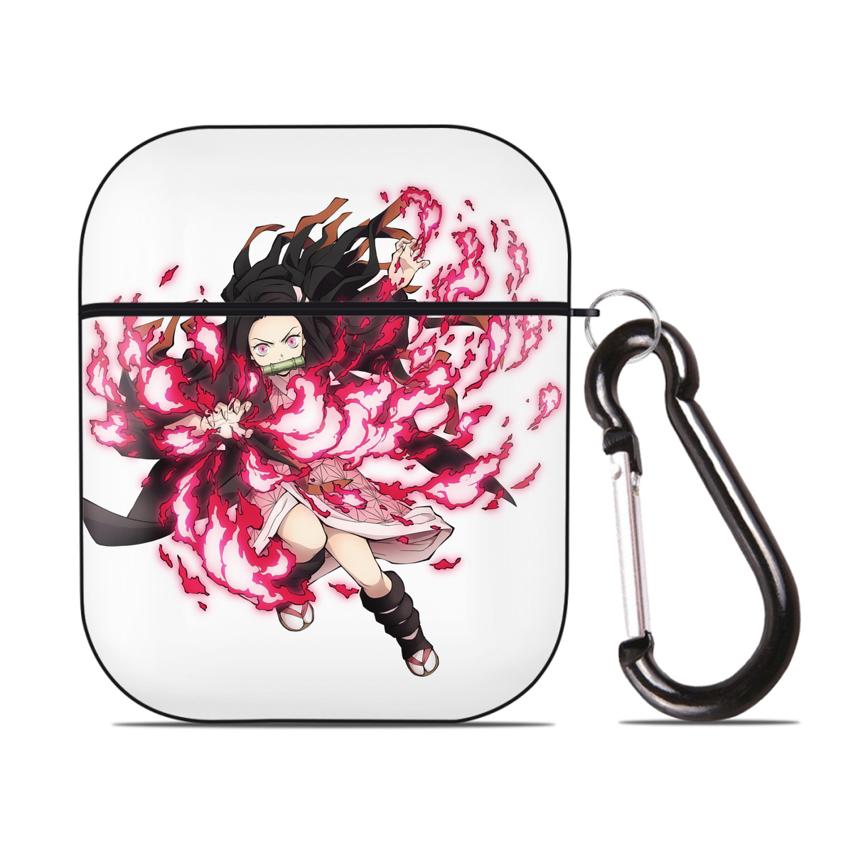 （画像用） 鬼滅の刃（きめつのやいば）竈門 禰󠄀豆子／かまど ねずこ Kamado Nezuko AirPods 第2世代保護ケース ハードシェル ブラック 耐衝撃・防指紋・カラビナ付き