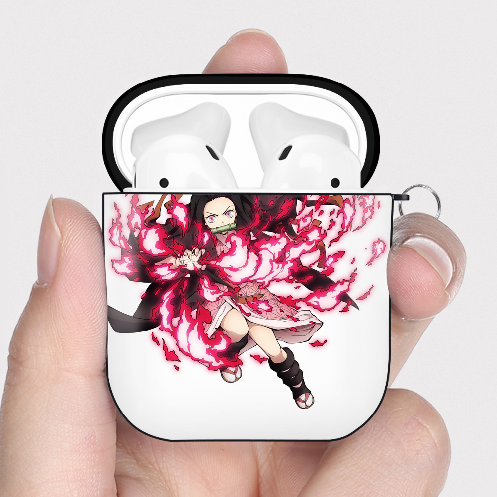 （画像用） 鬼滅の刃（きめつのやいば）竈門 禰󠄀豆子／かまど ねずこ Kamado Nezuko AirPods 第2世代保護ケース ハードシェル ブラック 耐衝撃・防指紋・カラビナ付き