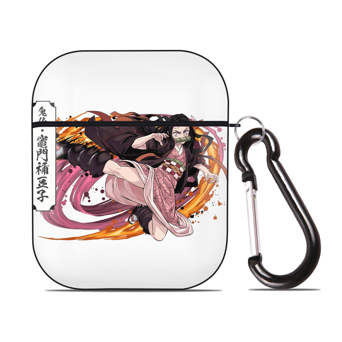 （画像用） 鬼滅の刃（きめつのやいば）竈門 禰󠄀豆子／かまど ねずこ Kamado Nezuko AirPods 第2世代保護ケース ハードシェル ブラック 耐衝撃・防指紋・カラビナ付き