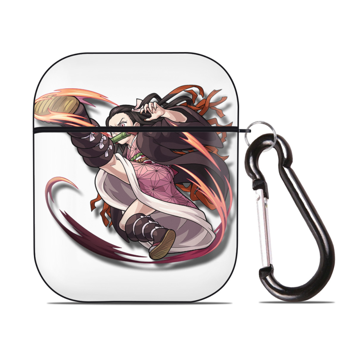 （画像用） 鬼滅の刃（きめつのやいば）竈門 禰󠄀豆子／かまど ねずこ Kamado Nezuko AirPods 第2世代保護ケース ハードシェル ブラック 耐衝撃・防指紋・カラビナ付き