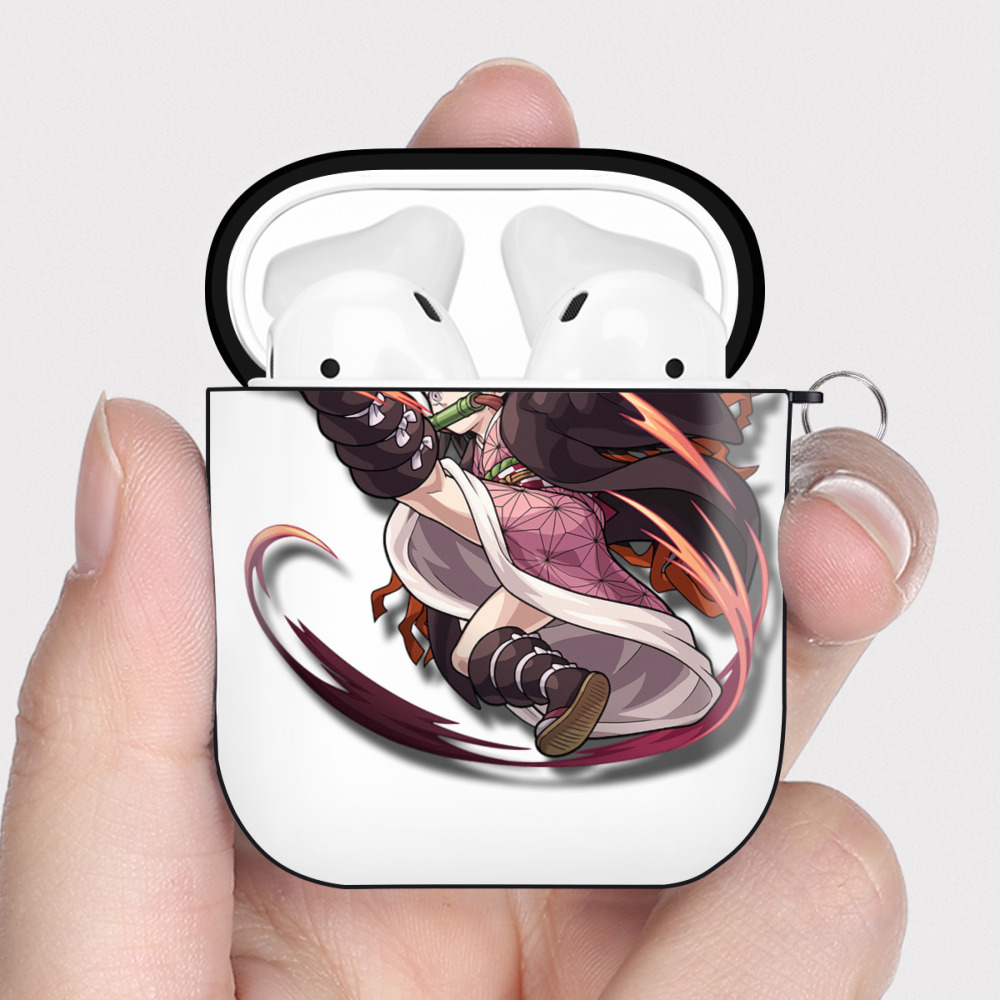 （画像用） 鬼滅の刃（きめつのやいば）竈門 禰󠄀豆子／かまど ねずこ Kamado Nezuko AirPods 第2世代保護ケース ハードシェル ブラック 耐衝撃・防指紋・カラビナ付き