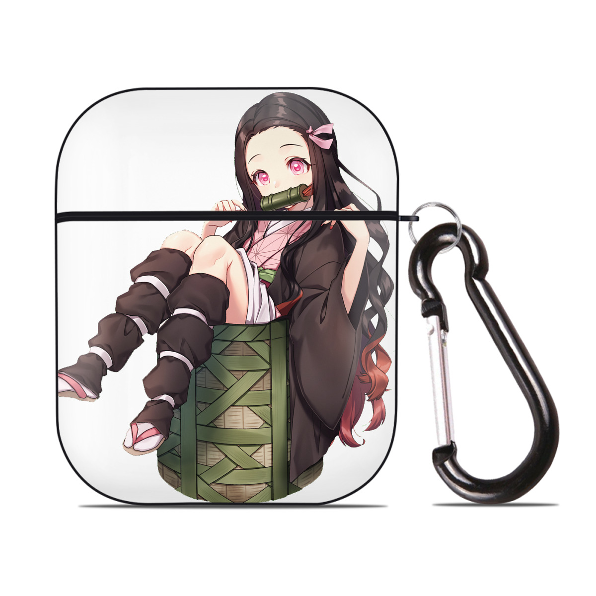 （画像用） 鬼滅の刃（きめつのやいば）竈門 禰󠄀豆子／かまど ねずこ Kamado Nezuko AirPods 第2世代保護ケース ハードシェル ブラック 耐衝撃・防指紋・カラビナ付き