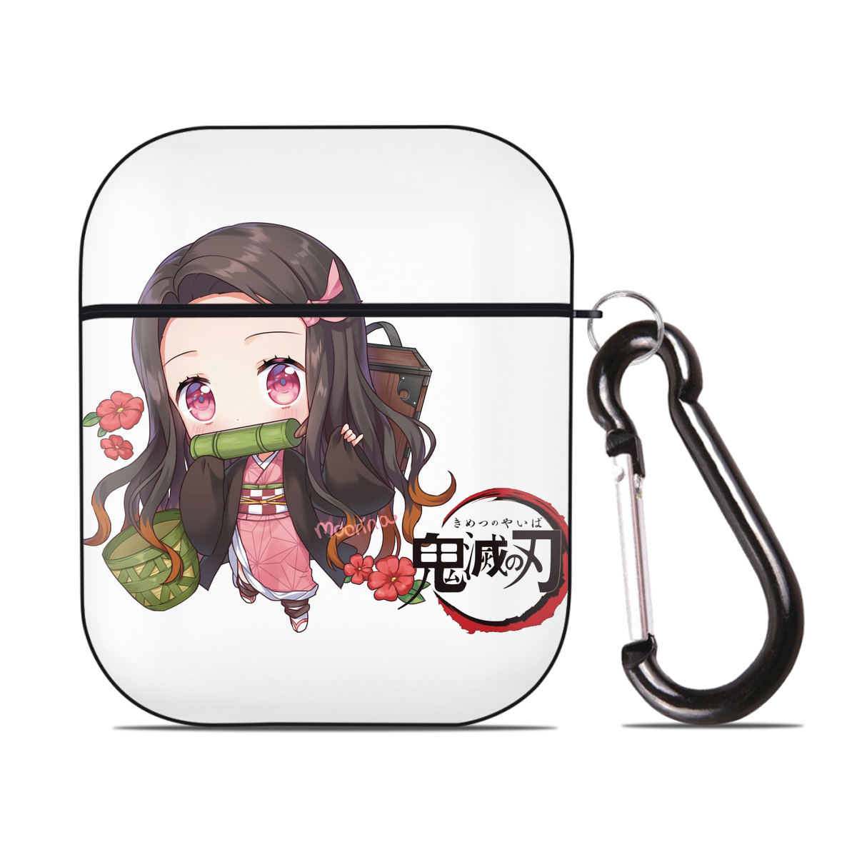 （画像用） 鬼滅の刃（きめつのやいば）竈門 禰󠄀豆子／かまど ねずこ Kamado Nezuko AirPods 第2世代保護ケース ハードシェル ブラック 耐衝撃・防指紋・カラビナ付き