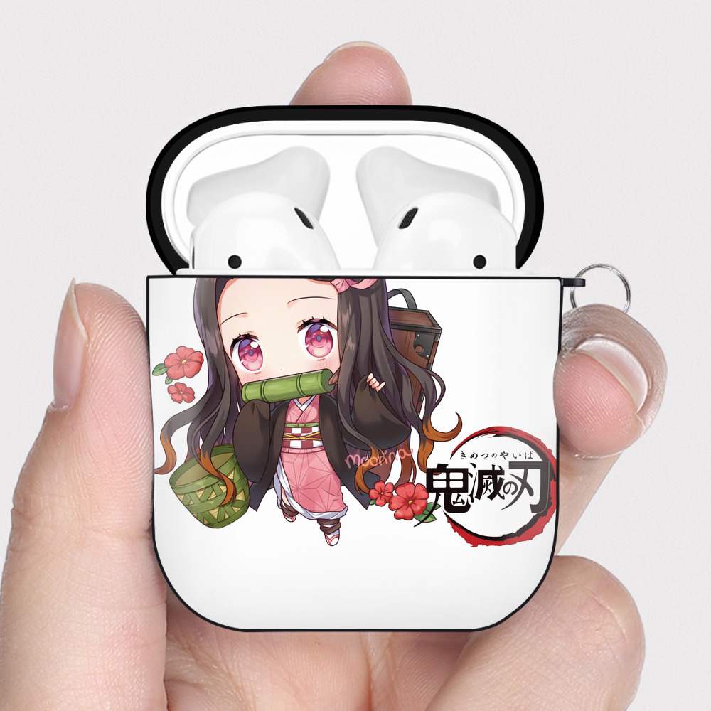 （画像用） 鬼滅の刃（きめつのやいば）竈門 禰󠄀豆子／かまど ねずこ Kamado Nezuko AirPods 第2世代保護ケース ハードシェル ブラック 耐衝撃・防指紋・カラビナ付き