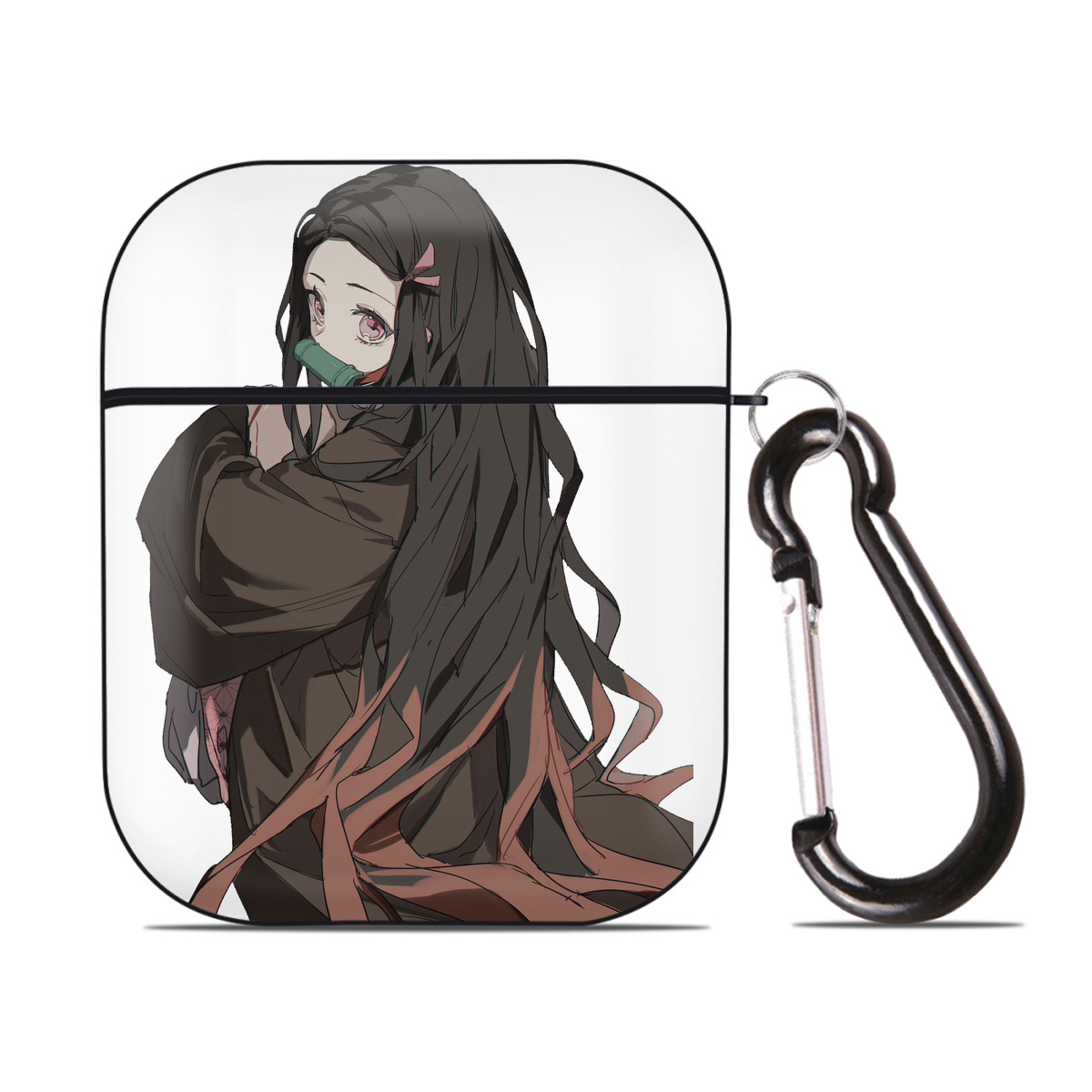（画像用） 鬼滅の刃（きめつのやいば）竈門 禰󠄀豆子／かまど ねずこ Kamado Nezuko AirPods 第2世代保護ケース ハードシェル ブラック 耐衝撃・防指紋・カラビナ付き