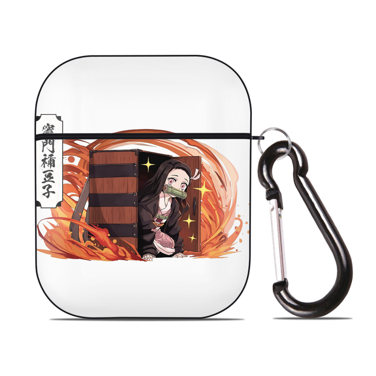 （画像用） 鬼滅の刃（きめつのやいば）竈門 禰󠄀豆子／かまど ねずこ Kamado Nezuko AirPods 第2世代保護ケース ハードシェル ブラック 耐衝撃・防指紋・カラビナ付き