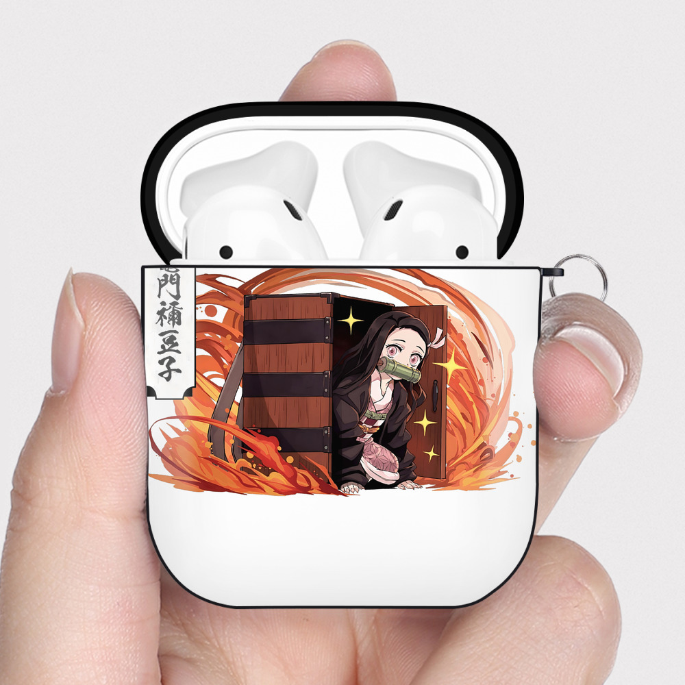 （画像用） 鬼滅の刃（きめつのやいば）竈門 禰󠄀豆子／かまど ねずこ Kamado Nezuko AirPods 第2世代保護ケース ハードシェル ブラック 耐衝撃・防指紋・カラビナ付き