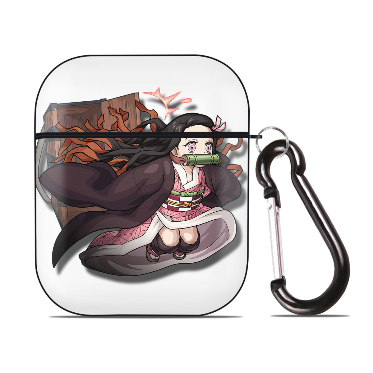 （画像用） 鬼滅の刃（きめつのやいば）竈門 禰󠄀豆子／かまど ねずこ Kamado Nezuko AirPods 第2世代保護ケース ハードシェル ブラック 耐衝撃・防指紋・カラビナ付き