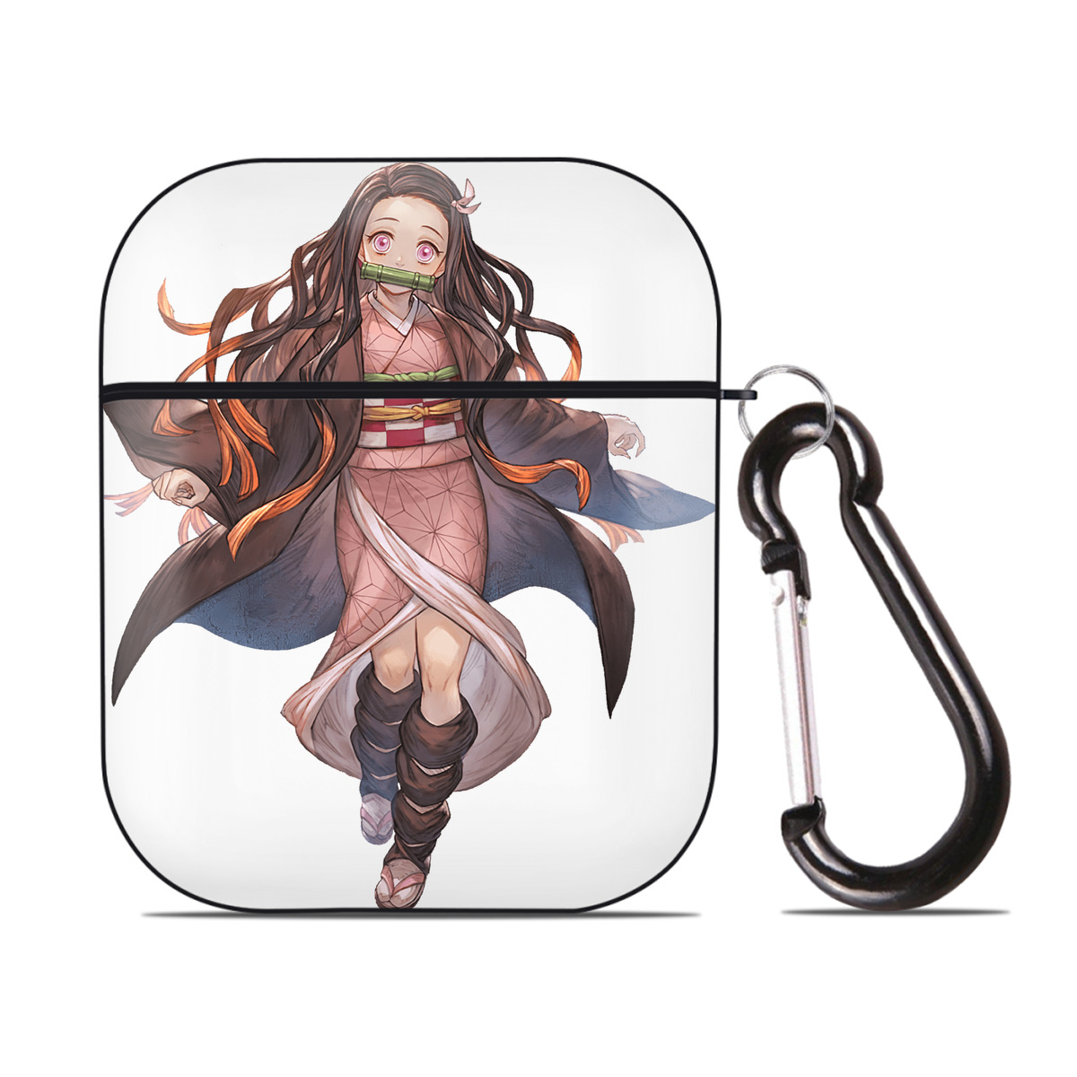 （画像用） 鬼滅の刃（きめつのやいば）竈門 禰󠄀豆子／かまど ねずこ Kamado Nezuko AirPods 第2世代保護ケース ハードシェル ブラック 耐衝撃・防指紋・カラビナ付き