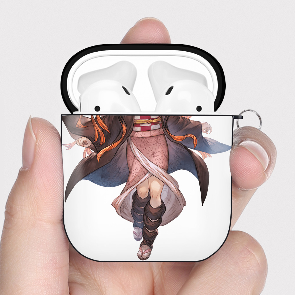 （画像用） 鬼滅の刃（きめつのやいば）竈門 禰󠄀豆子／かまど ねずこ Kamado Nezuko AirPods 第2世代保護ケース ハードシェル ブラック 耐衝撃・防指紋・カラビナ付き