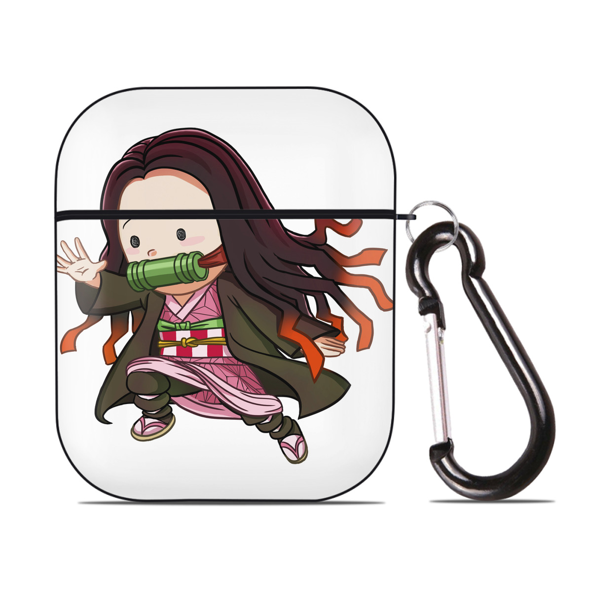 （画像用） 鬼滅の刃（きめつのやいば）竈門 禰󠄀豆子／かまど ねずこ Kamado Nezuko AirPods 第2世代保護ケース ハードシェル ブラック 耐衝撃・防指紋・カラビナ付き