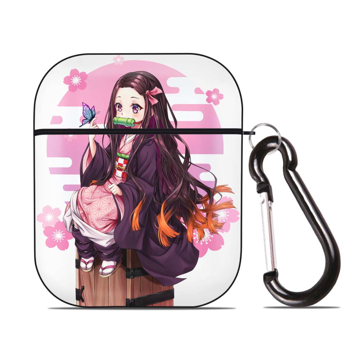 （画像用） 鬼滅の刃（きめつのやいば）竈門 禰󠄀豆子／かまど ねずこ Kamado Nezuko AirPods 第2世代保護ケース ハードシェル ブラック 耐衝撃・防指紋・カラビナ付き
