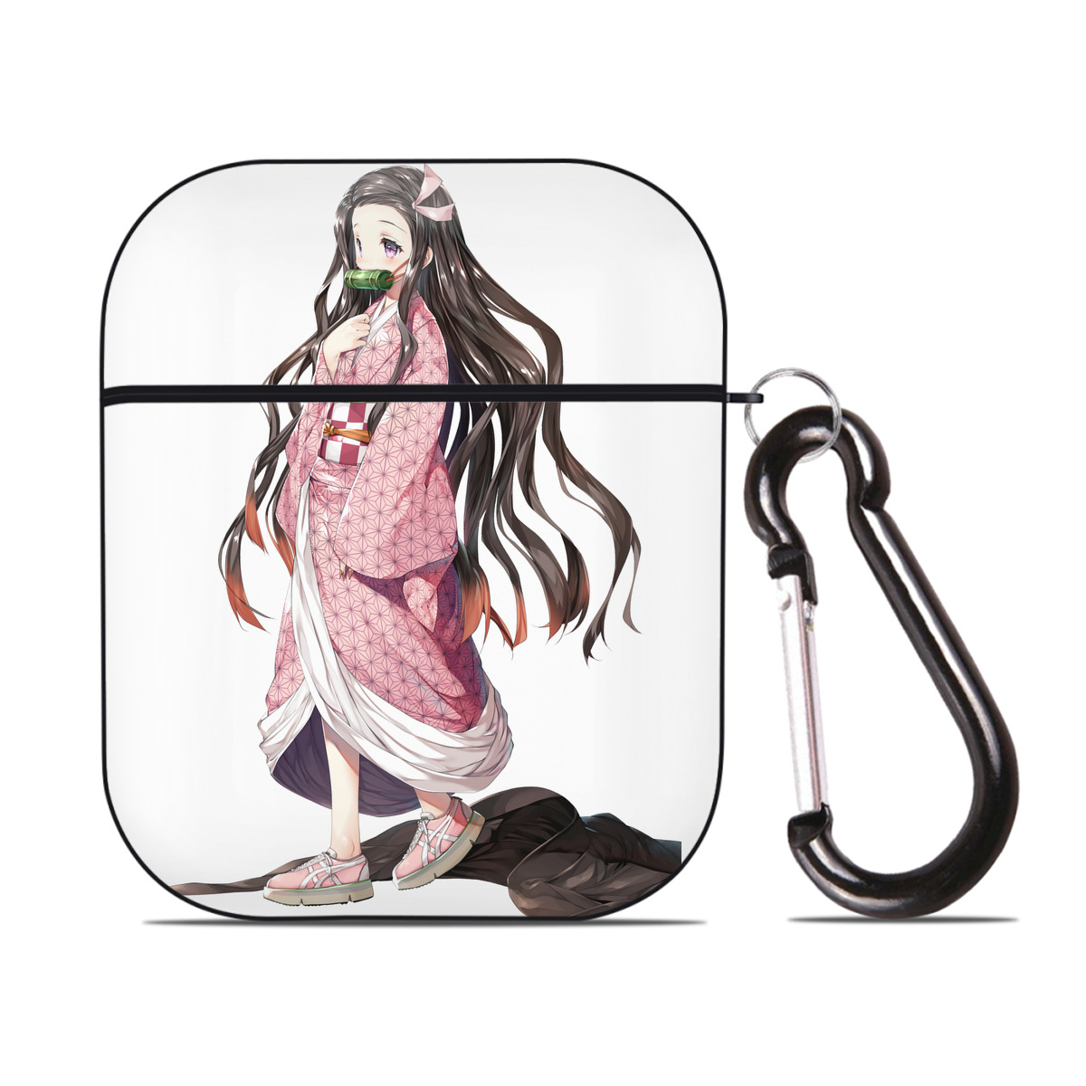（画像用） 鬼滅の刃（きめつのやいば）竈門 禰󠄀豆子／かまど ねずこ Kamado Nezuko AirPods 第2世代保護ケース ハードシェル ブラック 耐衝撃・防指紋・カラビナ付き