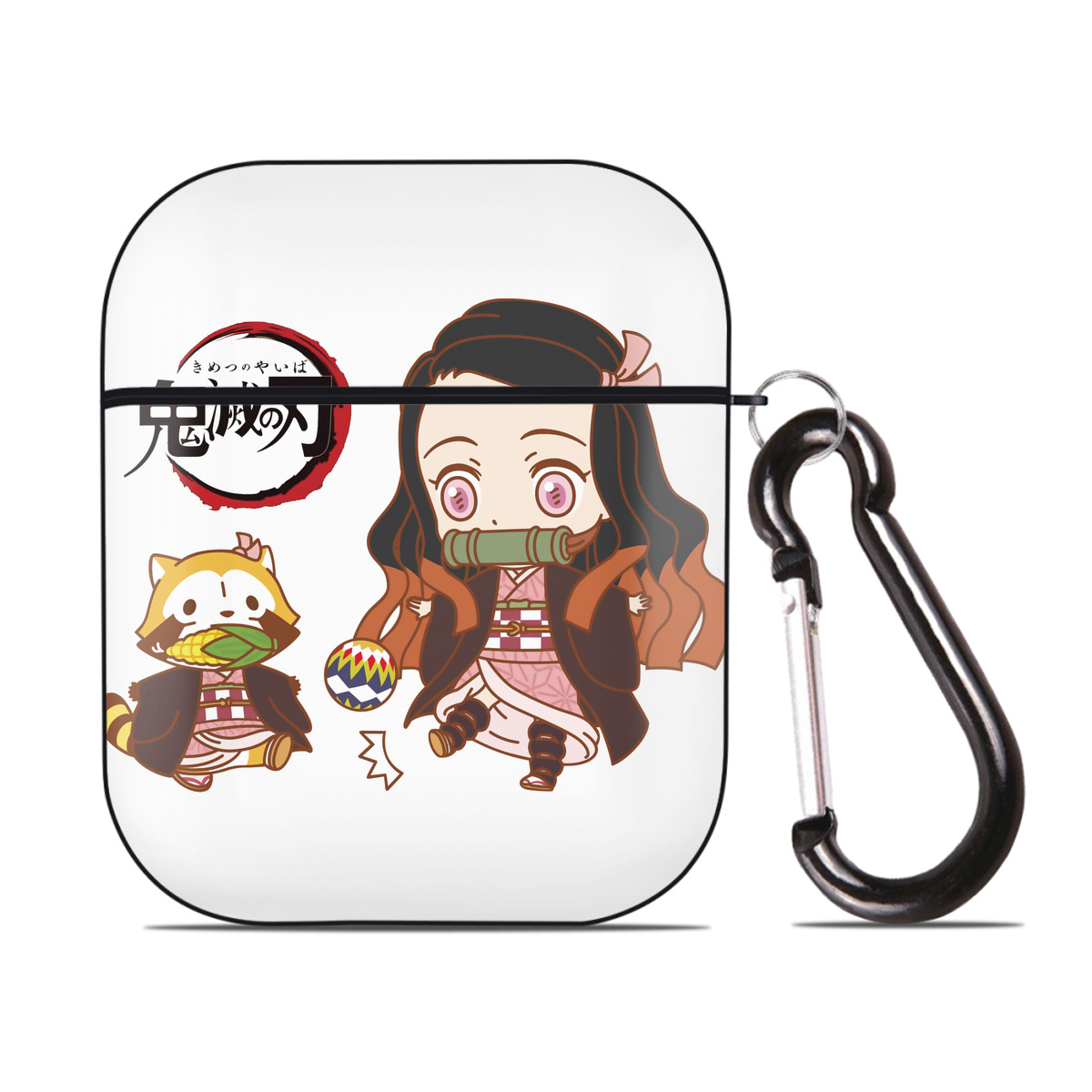 （画像用） 鬼滅の刃（きめつのやいば）竈門 禰󠄀豆子／かまど ねずこ Kamado Nezuko AirPods 第2世代保護ケース ハードシェル ブラック 耐衝撃・防指紋・カラビナ付き