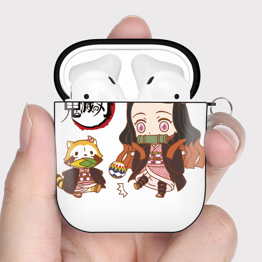 （画像用） 鬼滅の刃（きめつのやいば）竈門 禰󠄀豆子／かまど ねずこ Kamado Nezuko AirPods 第2世代保護ケース ハードシェル ブラック 耐衝撃・防指紋・カラビナ付き