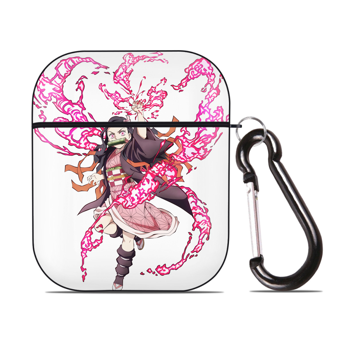 （画像用） 鬼滅の刃（きめつのやいば）竈門 禰󠄀豆子／かまど ねずこ Kamado Nezuko AirPods 第2世代保護ケース ハードシェル ブラック 耐衝撃・防指紋・カラビナ付き