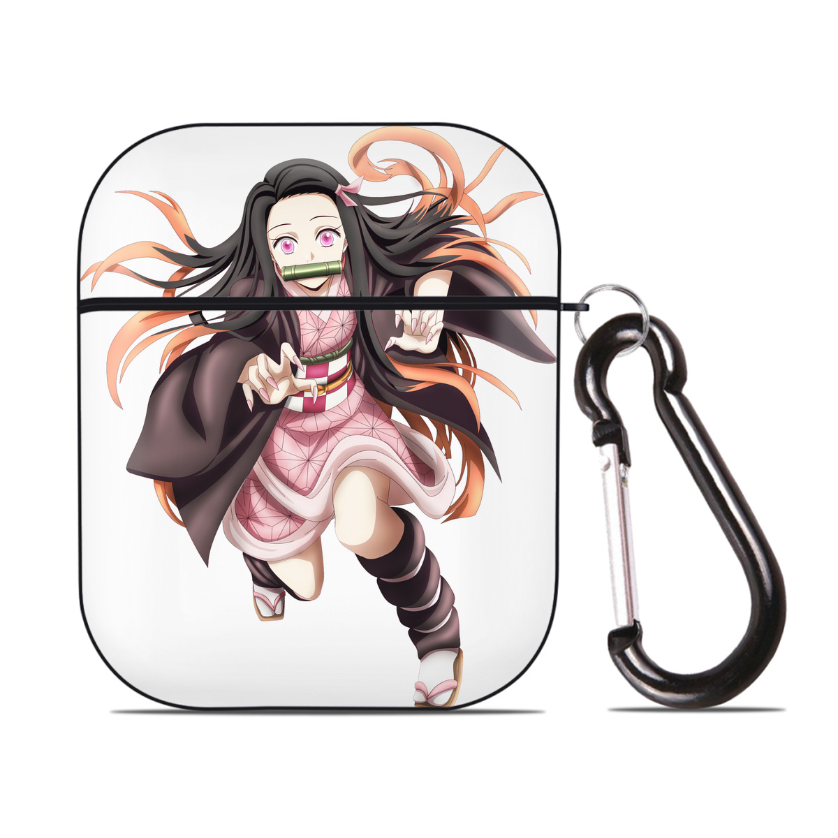 （画像用） 鬼滅の刃（きめつのやいば）竈門 禰󠄀豆子／かまど ねずこ Kamado Nezuko AirPods 第2世代保護ケース ハードシェル ブラック 耐衝撃・防指紋・カラビナ付き