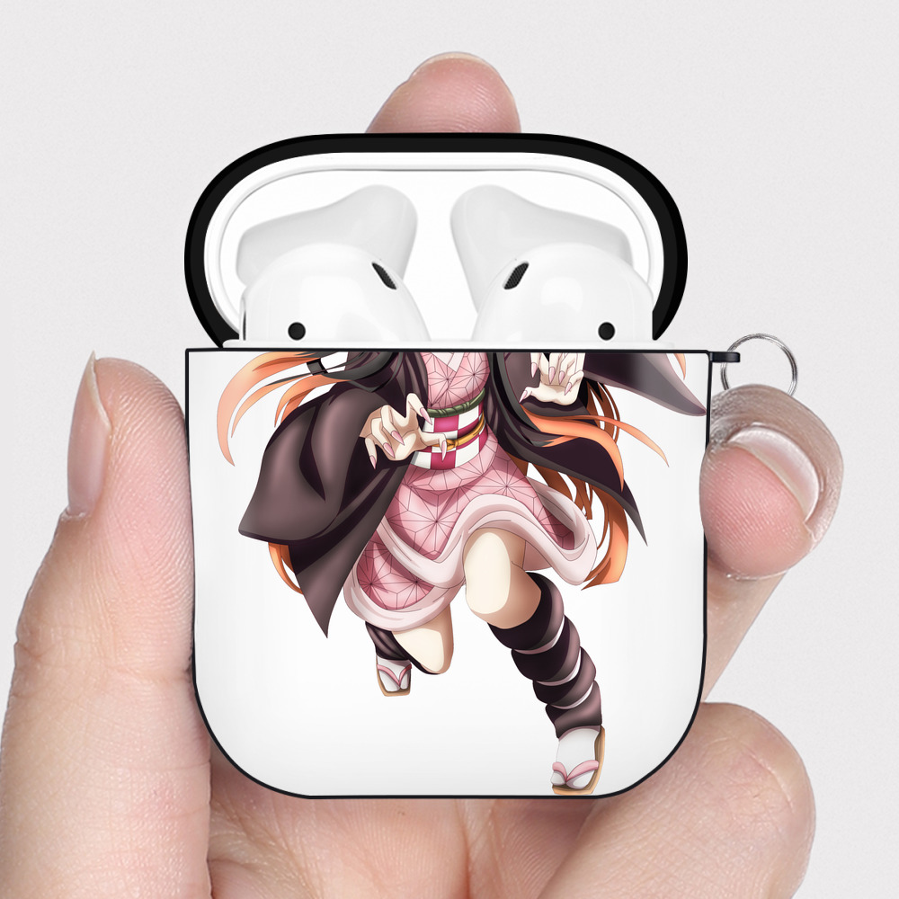 （画像用） 鬼滅の刃（きめつのやいば）竈門 禰󠄀豆子／かまど ねずこ Kamado Nezuko AirPods 第2世代保護ケース ハードシェル ブラック 耐衝撃・防指紋・カラビナ付き