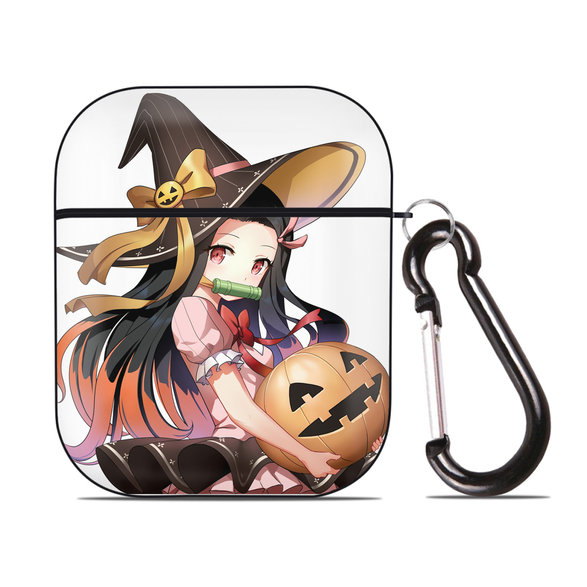 （画像用） 鬼滅の刃（きめつのやいば）竈門 禰󠄀豆子／かまど ねずこ Kamado Nezuko AirPods 第2世代保護ケース ハードシェル ブラック 耐衝撃・防指紋・カラビナ付き