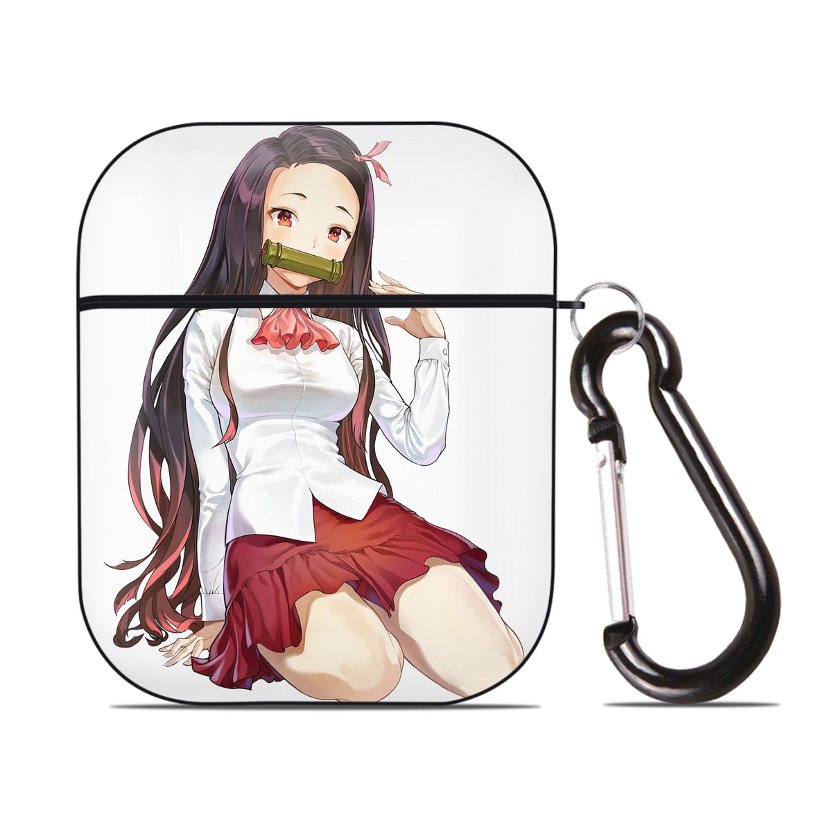 （画像用） 鬼滅の刃（きめつのやいば）竈門 禰󠄀豆子／かまど ねずこ Kamado Nezuko AirPods 第2世代保護ケース ハードシェル ブラック 耐衝撃・防指紋・カラビナ付き
