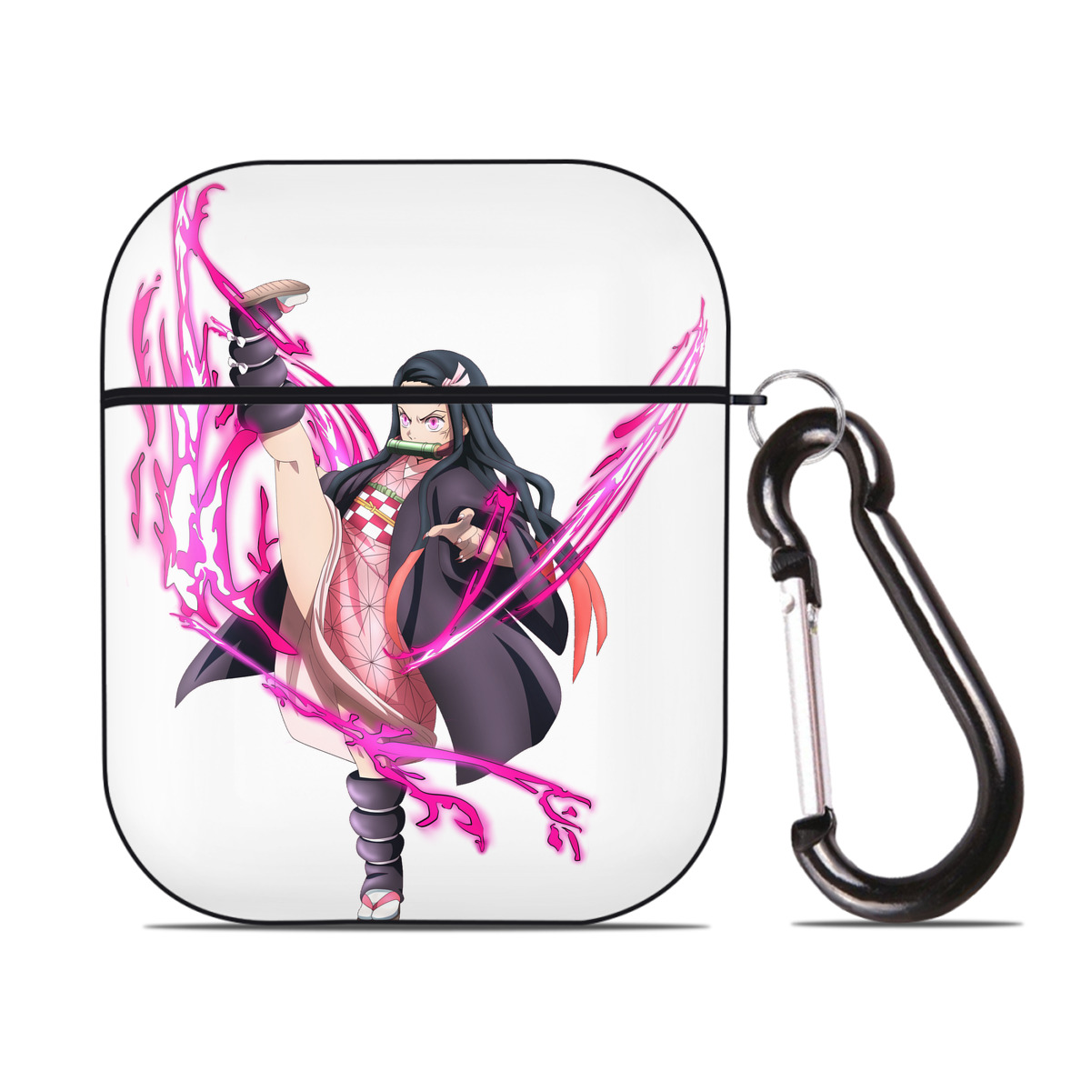 （画像用） 鬼滅の刃（きめつのやいば）竈門 禰󠄀豆子／かまど ねずこ Kamado Nezuko AirPods 第2世代保護ケース ハードシェル ブラック 耐衝撃・防指紋・カラビナ付き