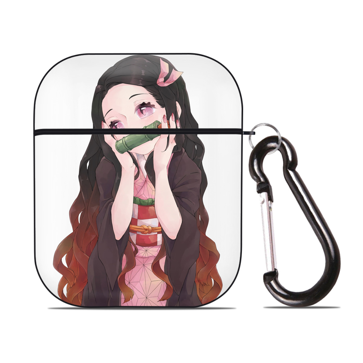 （画像用） 鬼滅の刃（きめつのやいば）竈門 禰󠄀豆子／かまど ねずこ Kamado Nezuko AirPods 第2世代保護ケース ハードシェル ブラック 耐衝撃・防指紋・カラビナ付き