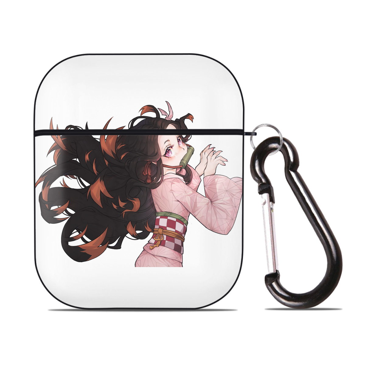 （画像用） 鬼滅の刃（きめつのやいば）竈門 禰󠄀豆子／かまど ねずこ Kamado Nezuko AirPods 第2世代保護ケース ハードシェル ブラック 耐衝撃・防指紋・カラビナ付き
