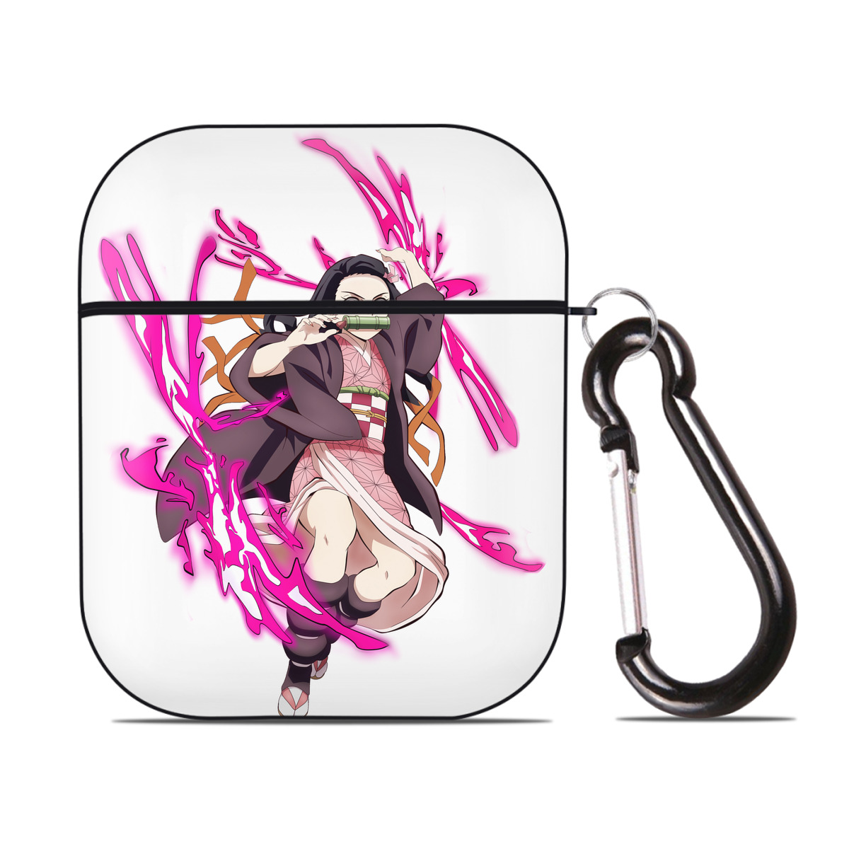 （画像用） 鬼滅の刃（きめつのやいば）竈門 禰󠄀豆子／かまど ねずこ Kamado Nezuko AirPods 第2世代保護ケース ハードシェル ブラック 耐衝撃・防指紋・カラビナ付き