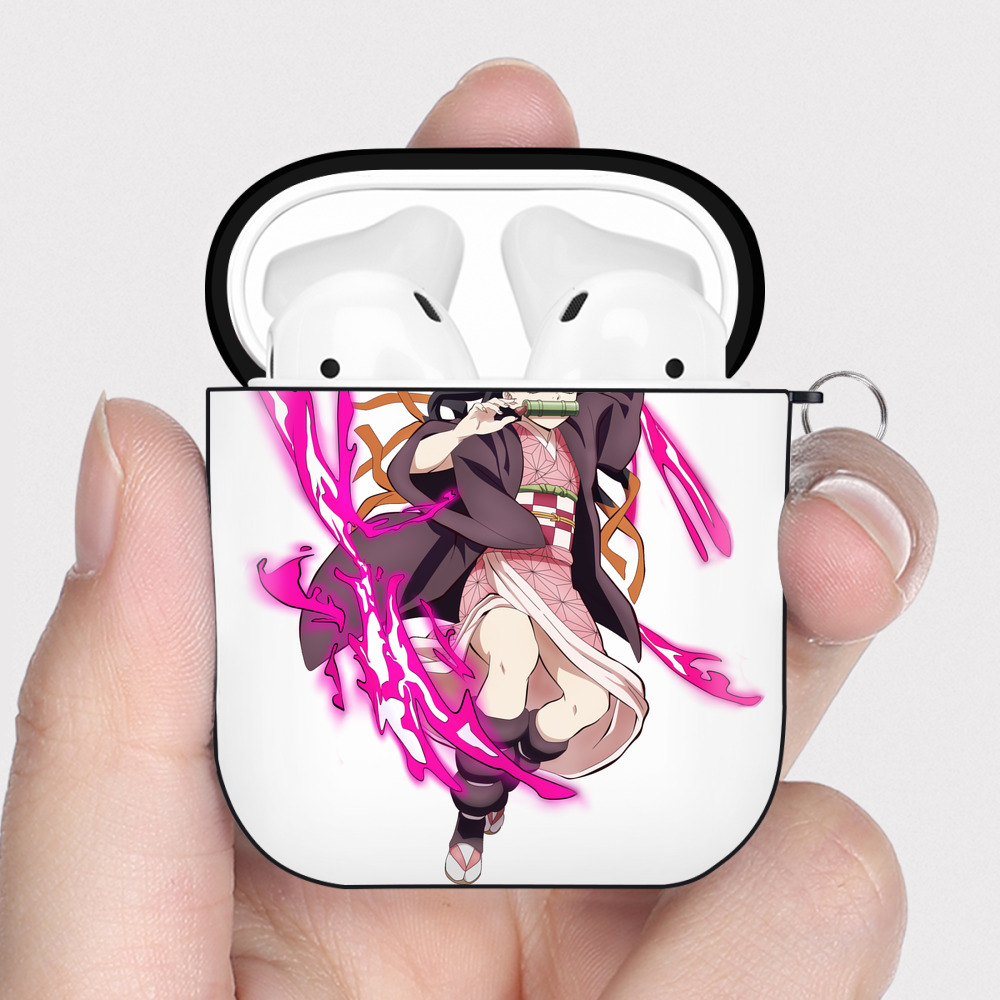 （画像用） 鬼滅の刃（きめつのやいば）竈門 禰󠄀豆子／かまど ねずこ Kamado Nezuko AirPods 第2世代保護ケース ハードシェル ブラック 耐衝撃・防指紋・カラビナ付き