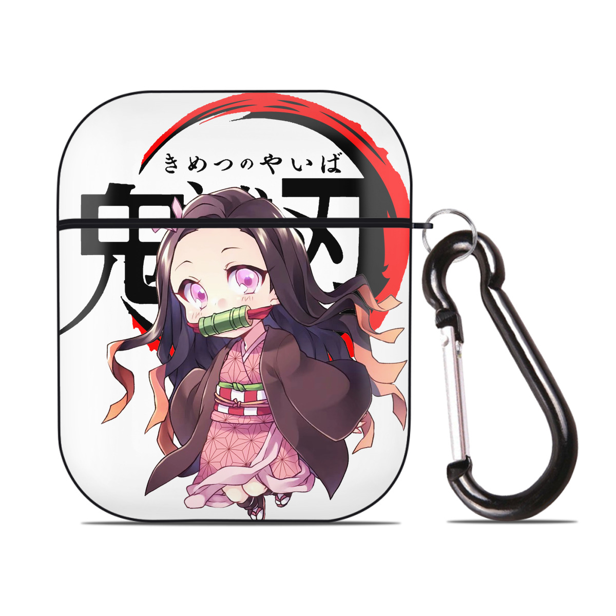 （画像用） 鬼滅の刃（きめつのやいば）竈門 禰󠄀豆子／かまど ねずこ Kamado Nezuko AirPods 第2世代保護ケース ハードシェル ブラック 耐衝撃・防指紋・カラビナ付き