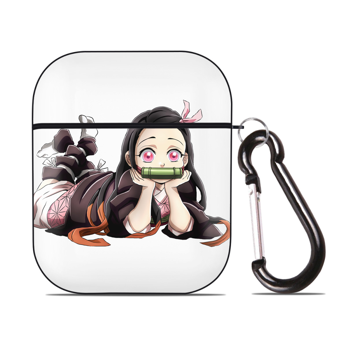 （画像用） 鬼滅の刃（きめつのやいば）竈門 禰󠄀豆子／かまど ねずこ Kamado Nezuko AirPods 第2世代保護ケース ハードシェル ブラック 耐衝撃・防指紋・カラビナ付き