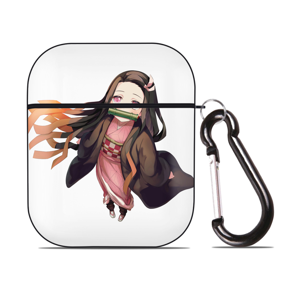 （画像用） 鬼滅の刃（きめつのやいば）竈門 禰󠄀豆子／かまど ねずこ Kamado Nezuko AirPods 第2世代保護ケース ハードシェル ブラック 耐衝撃・防指紋・カラビナ付き