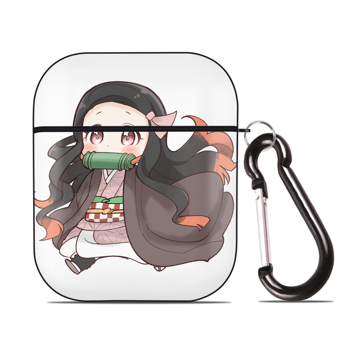 （画像用） 鬼滅の刃（きめつのやいば）竈門 禰󠄀豆子／かまど ねずこ Kamado Nezuko AirPods 第2世代保護ケース ハードシェル ブラック 耐衝撃・防指紋・カラビナ付き