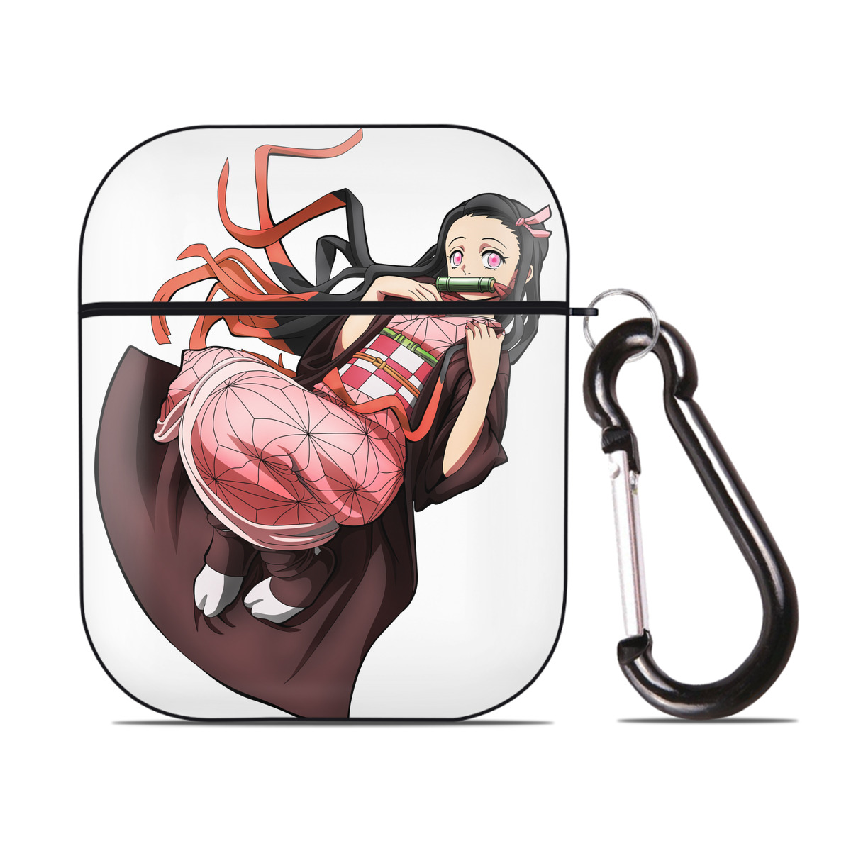 （画像用） 鬼滅の刃（きめつのやいば）竈門 禰󠄀豆子／かまど ねずこ Kamado Nezuko AirPods 第2世代保護ケース ハードシェル ブラック 耐衝撃・防指紋・カラビナ付き