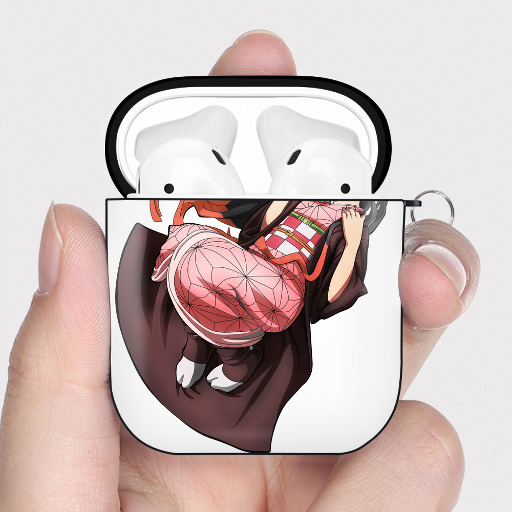 （画像用） 鬼滅の刃（きめつのやいば）竈門 禰󠄀豆子／かまど ねずこ Kamado Nezuko AirPods 第2世代保護ケース ハードシェル ブラック 耐衝撃・防指紋・カラビナ付き