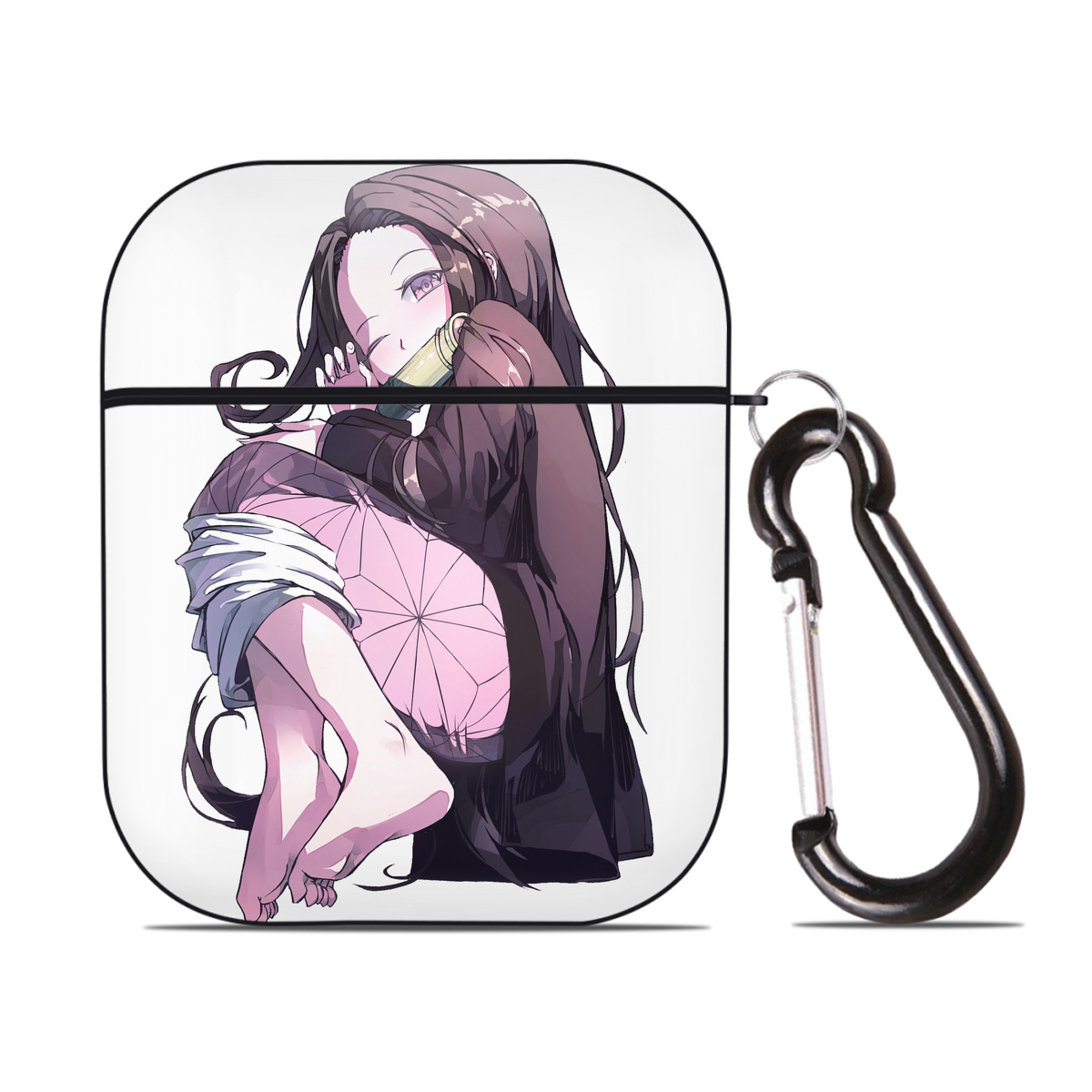 （画像用） 鬼滅の刃（きめつのやいば）竈門 禰󠄀豆子／かまど ねずこ Kamado Nezuko AirPods 第2世代保護ケース ハードシェル ブラック 耐衝撃・防指紋・カラビナ付き