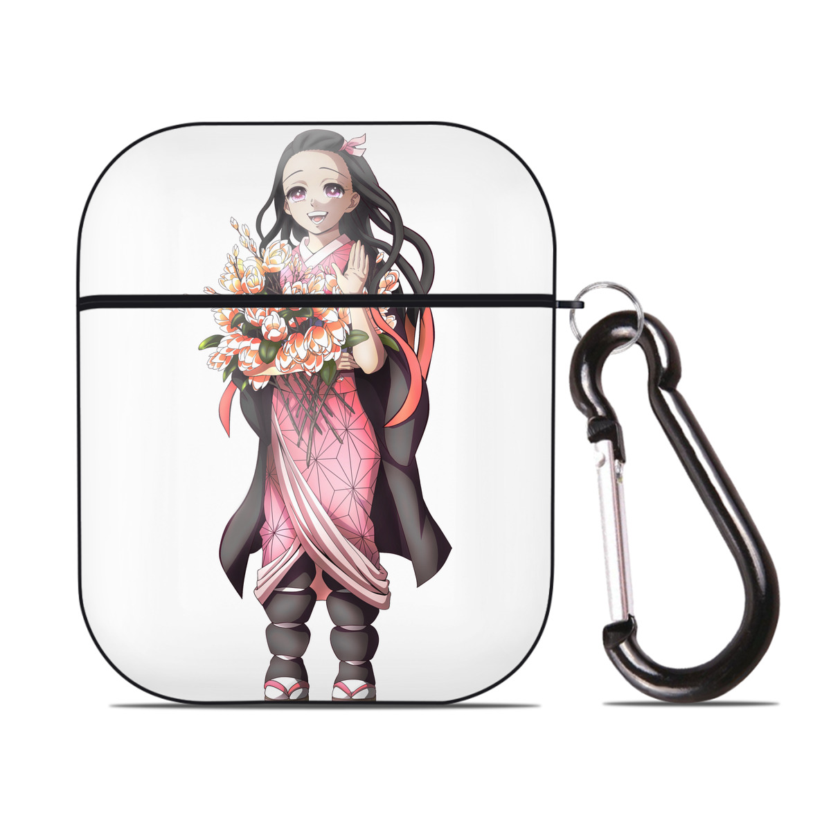 （画像用） 鬼滅の刃（きめつのやいば）竈門 禰󠄀豆子／かまど ねずこ Kamado Nezuko AirPods 第2世代保護ケース ハードシェル ブラック 耐衝撃・防指紋・カラビナ付き