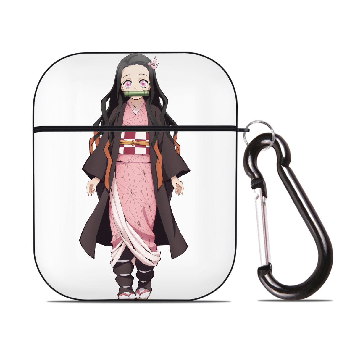 （画像用） 鬼滅の刃（きめつのやいば）竈門 禰󠄀豆子／かまど ねずこ Kamado Nezuko AirPods 第2世代保護ケース ハードシェル ブラック 耐衝撃・防指紋・カラビナ付き