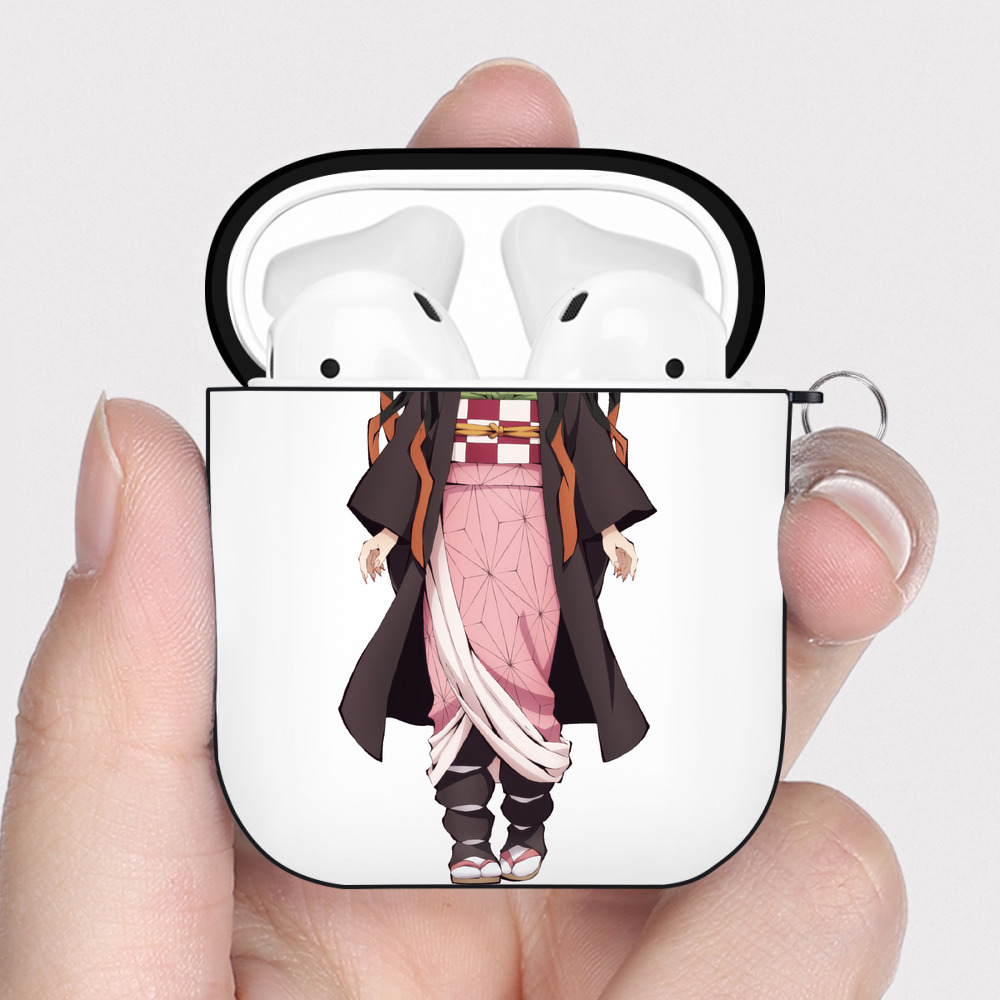 （画像用） 鬼滅の刃（きめつのやいば）竈門 禰󠄀豆子／かまど ねずこ Kamado Nezuko AirPods 第2世代保護ケース ハードシェル ブラック 耐衝撃・防指紋・カラビナ付き
