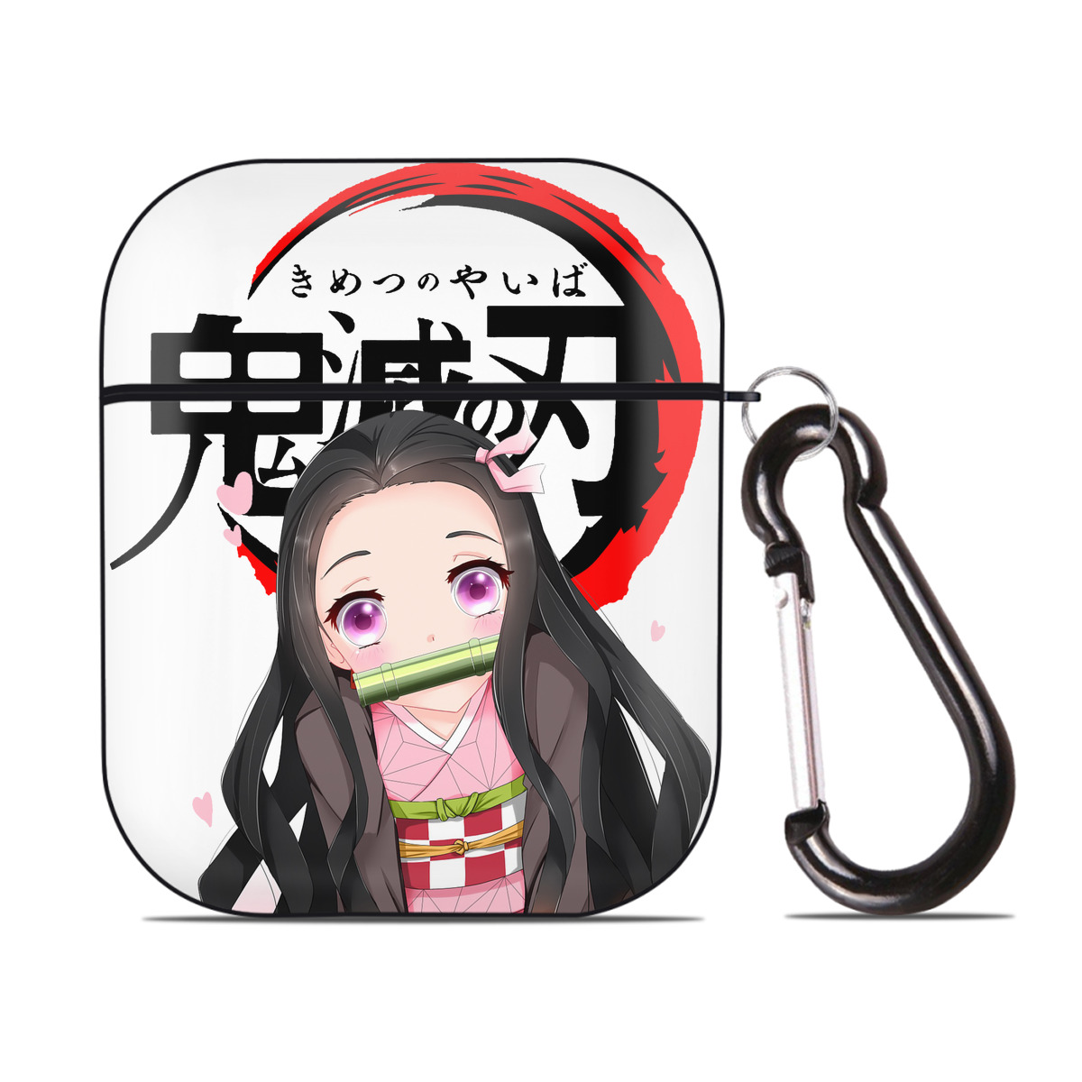 （画像用） 鬼滅の刃（きめつのやいば）竈門 禰󠄀豆子／かまど ねずこ Kamado Nezuko AirPods 第2世代保護ケース ハードシェル ブラック 耐衝撃・防指紋・カラビナ付き