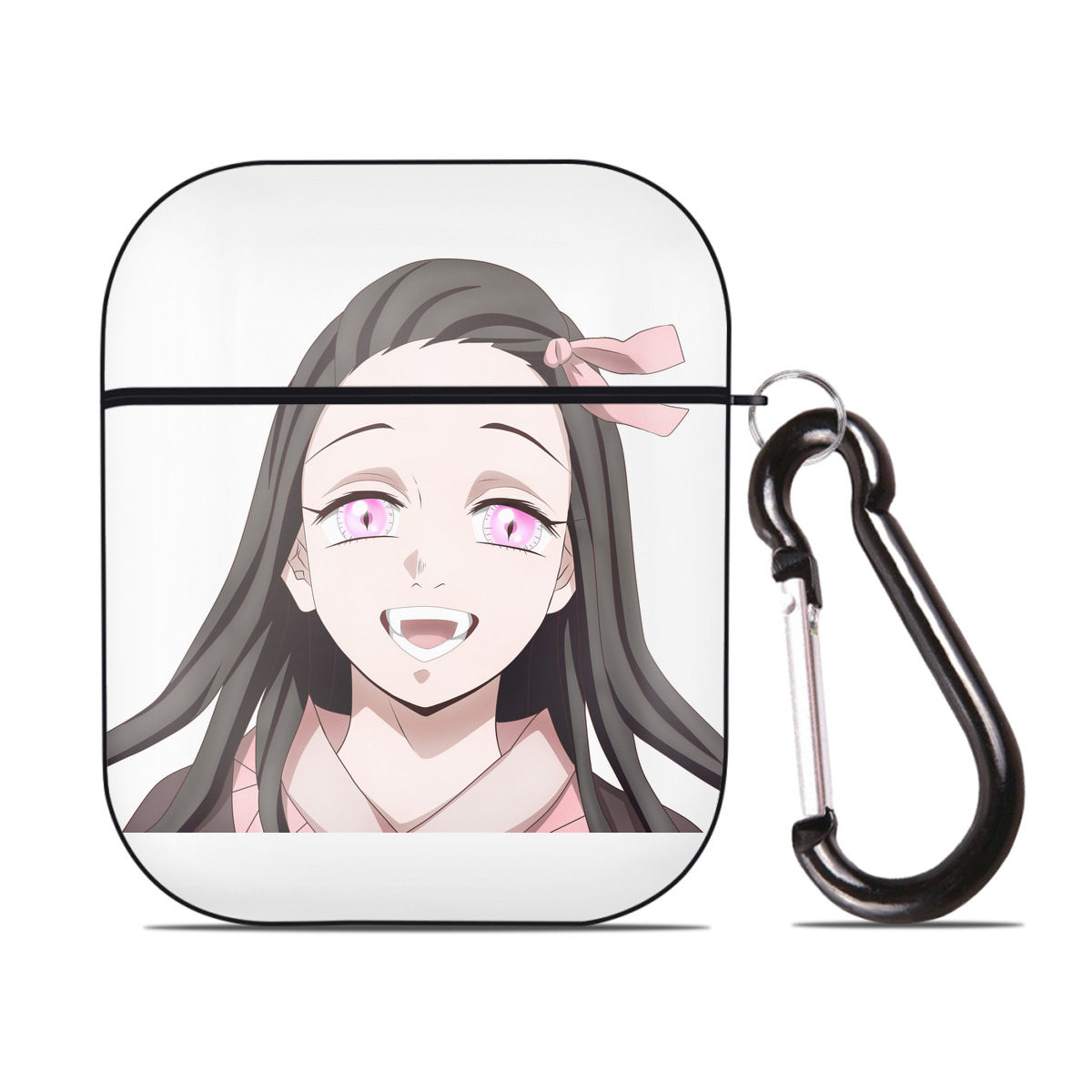 （画像用） 鬼滅の刃（きめつのやいば）竈門 禰󠄀豆子／かまど ねずこ Kamado Nezuko AirPods 第2世代保護ケース ハードシェル ブラック 耐衝撃・防指紋・カラビナ付き