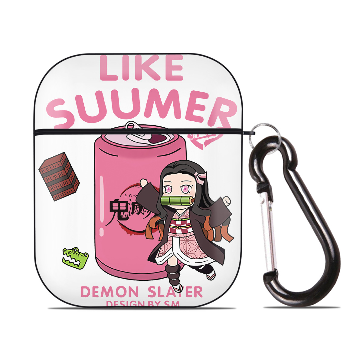 （画像用） 鬼滅の刃（きめつのやいば）竈門 禰󠄀豆子／かまど ねずこ Kamado Nezuko AirPods 第2世代保護ケース ハードシェル ブラック 耐衝撃・防指紋・カラビナ付き