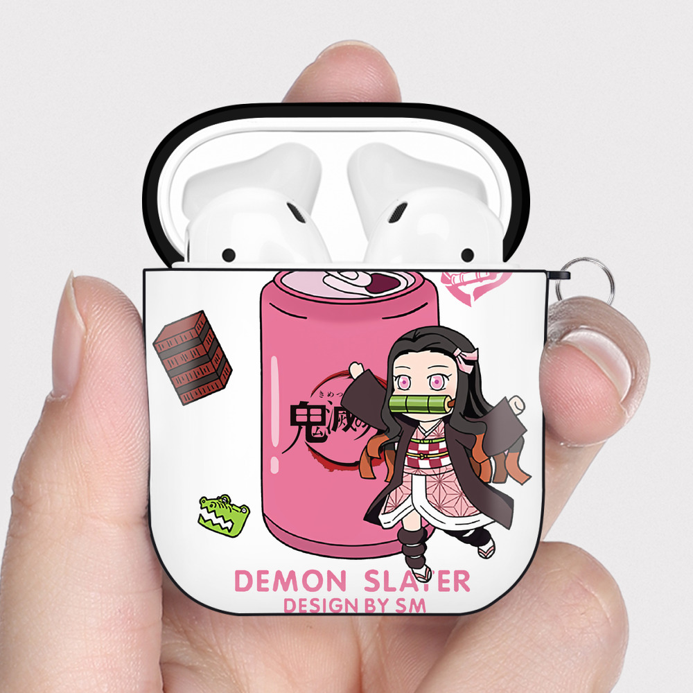 （画像用） 鬼滅の刃（きめつのやいば）竈門 禰󠄀豆子／かまど ねずこ Kamado Nezuko AirPods 第2世代保護ケース ハードシェル ブラック 耐衝撃・防指紋・カラビナ付き