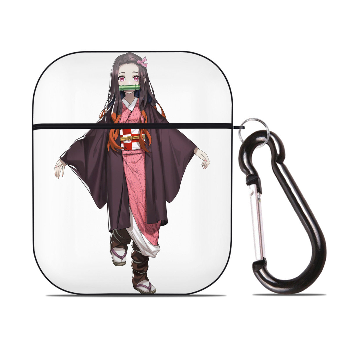（画像用） 鬼滅の刃（きめつのやいば）竈門 禰󠄀豆子／かまど ねずこ Kamado Nezuko AirPods 第2世代保護ケース ハードシェル ブラック 耐衝撃・防指紋・カラビナ付き