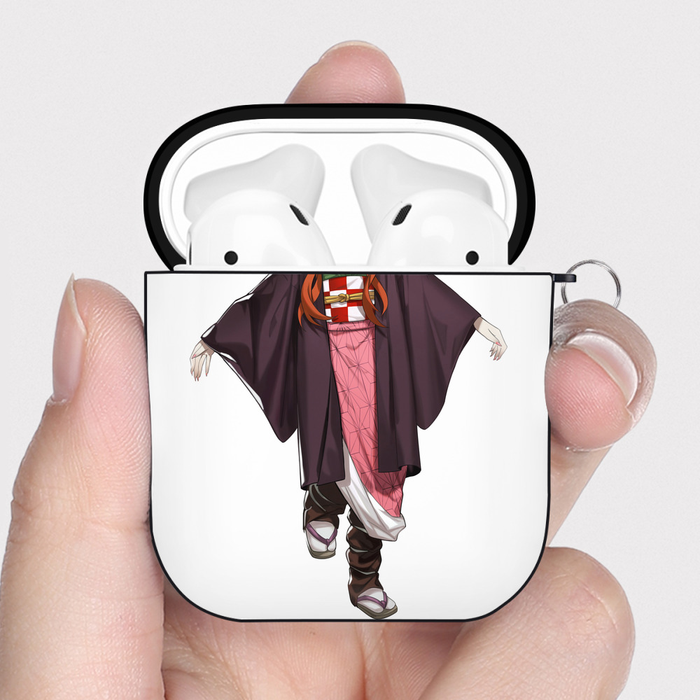 （画像用） 鬼滅の刃（きめつのやいば）竈門 禰󠄀豆子／かまど ねずこ Kamado Nezuko AirPods 第2世代保護ケース ハードシェル ブラック 耐衝撃・防指紋・カラビナ付き