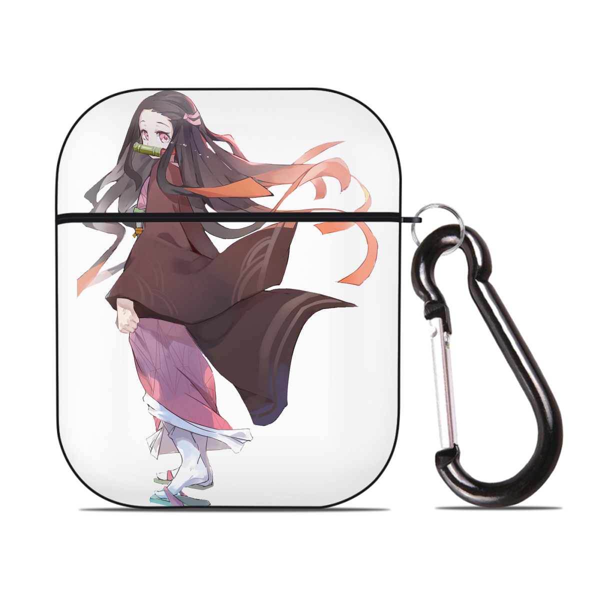 （画像用） 鬼滅の刃（きめつのやいば）竈門 禰󠄀豆子／かまど ねずこ Kamado Nezuko AirPods 第2世代保護ケース ハードシェル ブラック 耐衝撃・防指紋・カラビナ付き