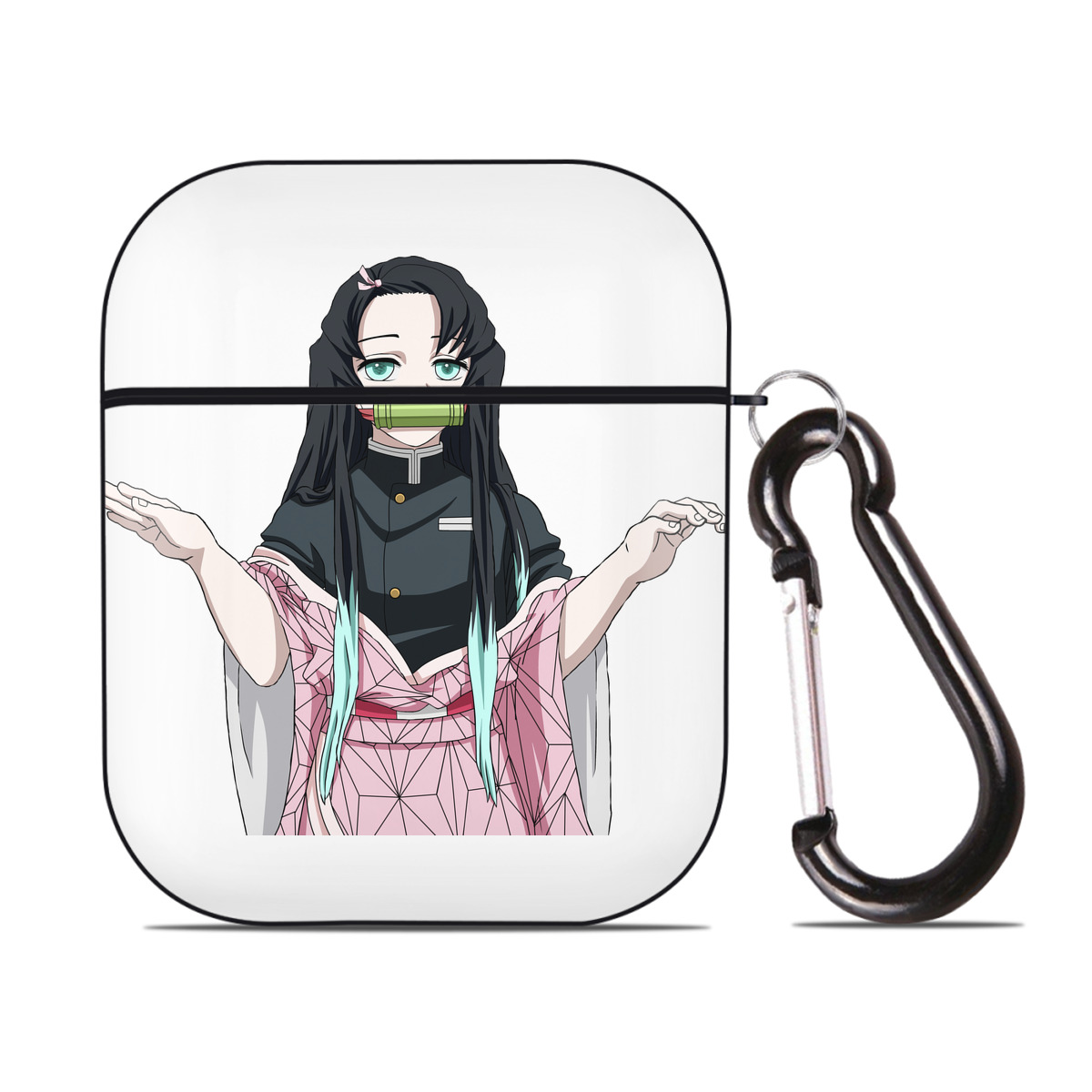 （画像用） 鬼滅の刃（きめつのやいば）竈門 禰󠄀豆子／かまど ねずこ Kamado Nezuko AirPods 第2世代保護ケース ハードシェル ブラック 耐衝撃・防指紋・カラビナ付き