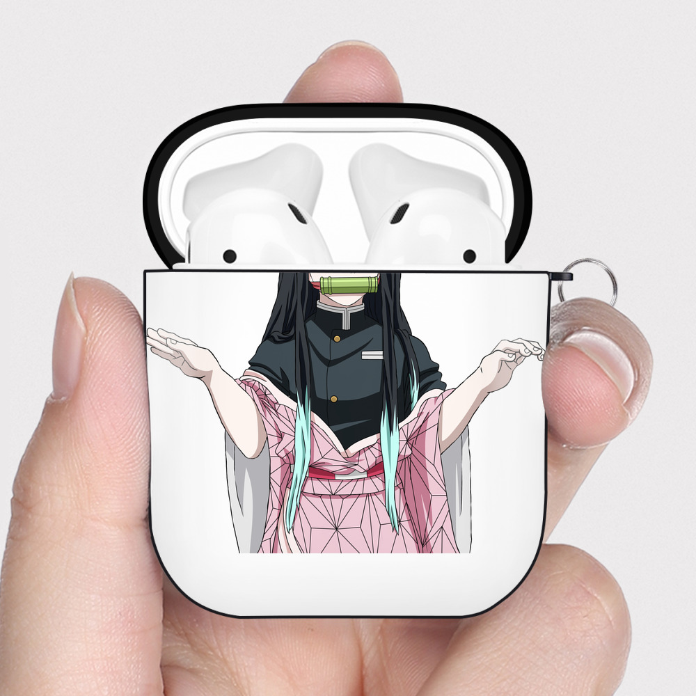 （画像用） 鬼滅の刃（きめつのやいば）竈門 禰󠄀豆子／かまど ねずこ Kamado Nezuko AirPods 第2世代保護ケース ハードシェル ブラック 耐衝撃・防指紋・カラビナ付き