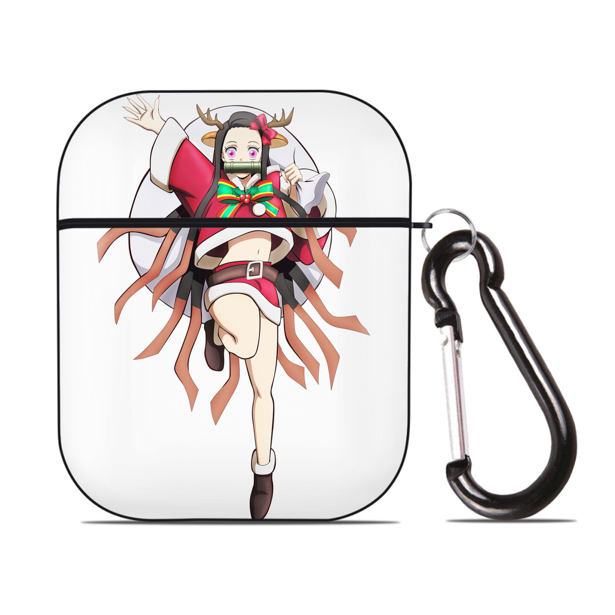 （画像用） 鬼滅の刃（きめつのやいば）竈門 禰󠄀豆子／かまど ねずこ Kamado Nezuko AirPods 第2世代保護ケース ハードシェル ブラック 耐衝撃・防指紋・カラビナ付き